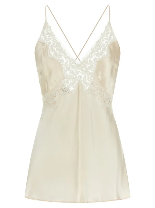 Satin And Lace Top Tops Beige - Alberta Ferretti