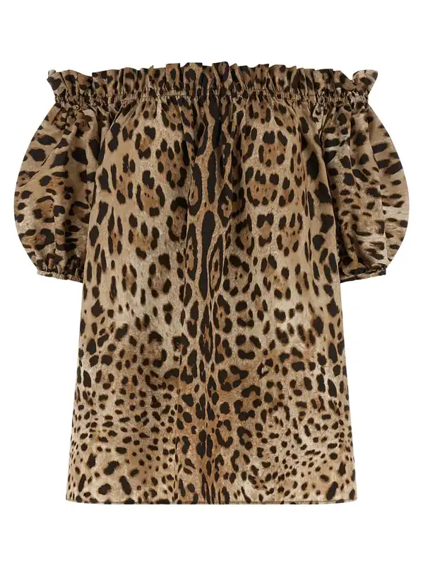 Animal Print Cotton Top Tops Brown - Dolce & Gabbana