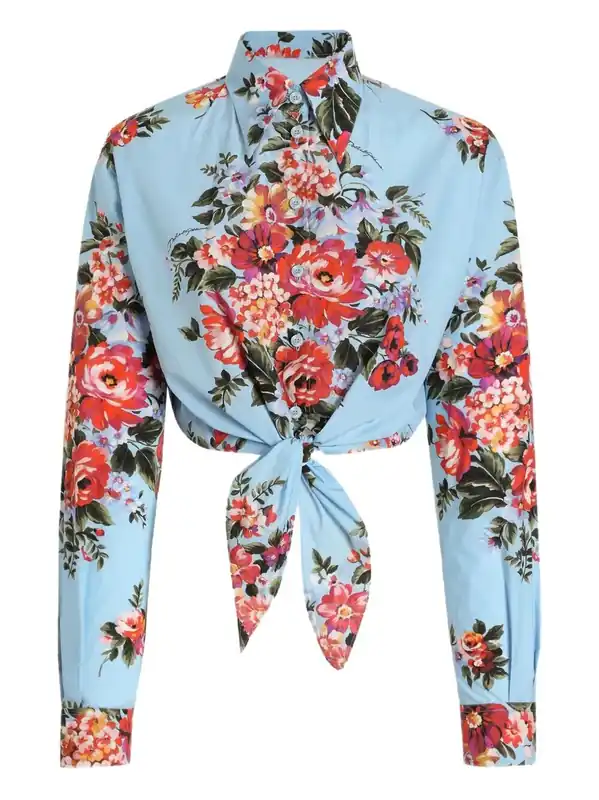 Flower Bouquet-Print Cotton Shirt