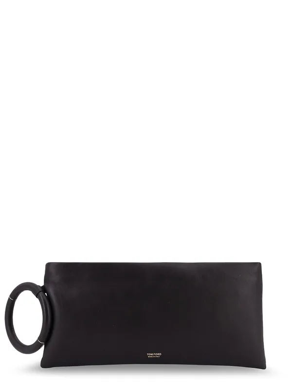 Aura Leather Clutch Bag With Lettering Logo On The Front - Tom Ford
