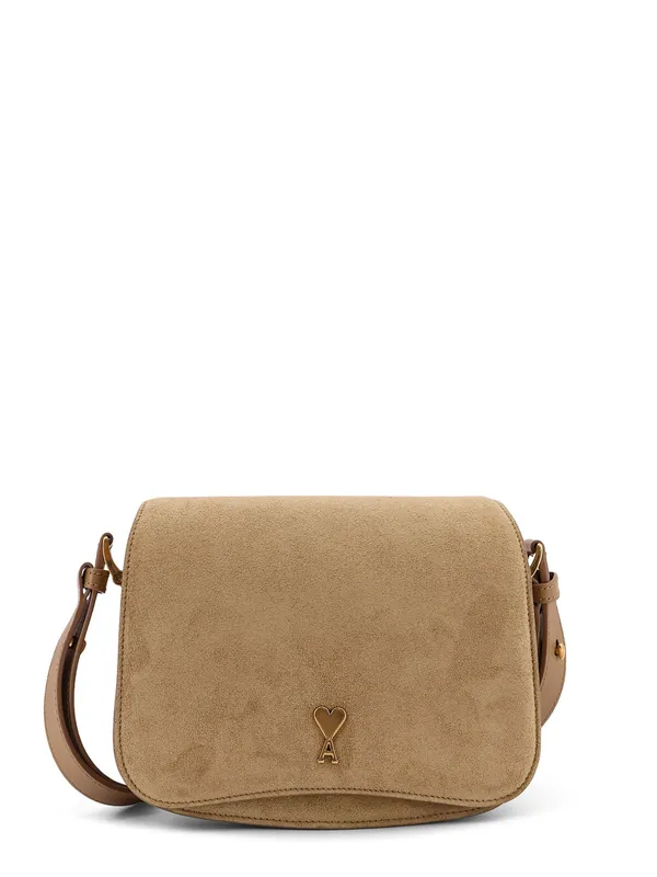 Suede Shoulder Bag With Metal Logo On The Front - Ami Paris