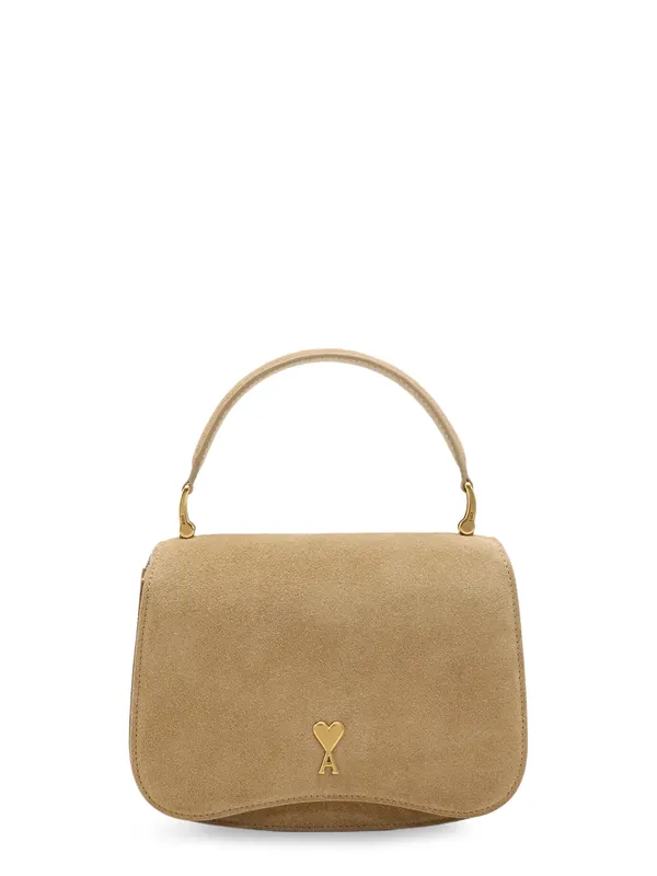 Suede Crossbody Bag With Metal Logo On The Front - Ami Paris