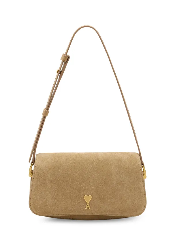 Suede Shoulder Bag With Logo On The Front - Ami Paris