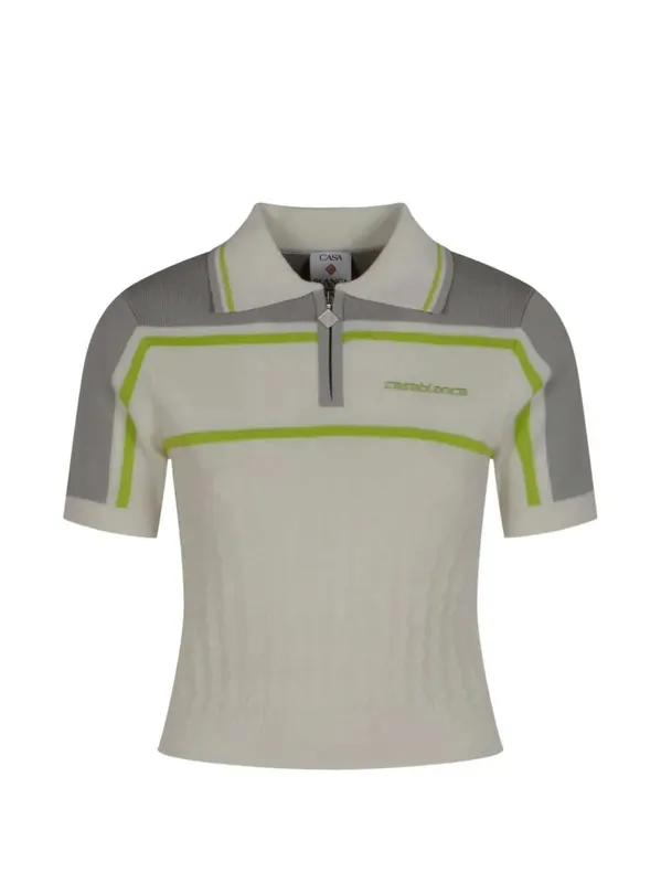 Striped Zip-Up Polo Shirt