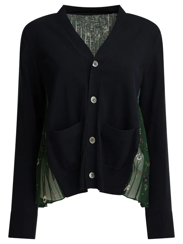 Cardigan With Floral Print Knitwear Blue - Sacai
