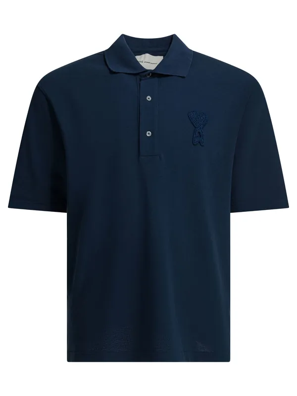 Polo Shirt With Buttons And Logo Polo Shirts Blue - Ami Paris