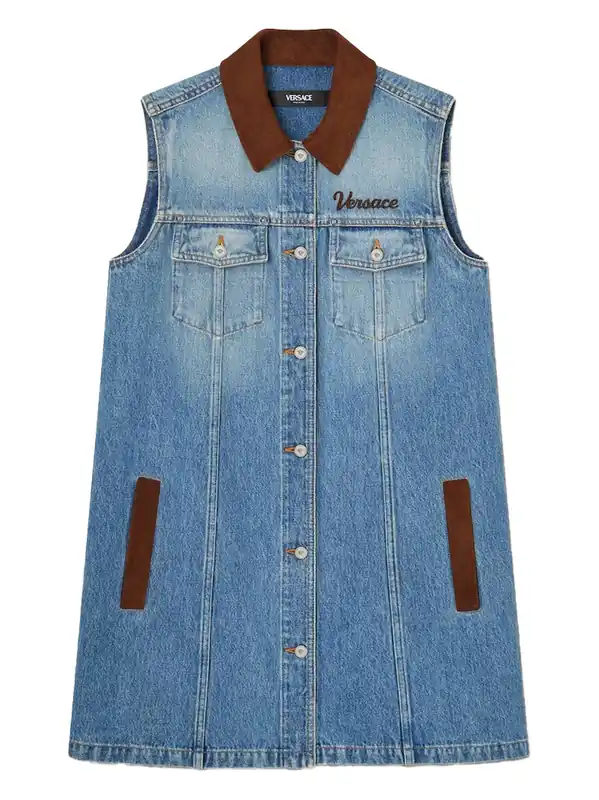 Denim A-Line Dress With Suede Details