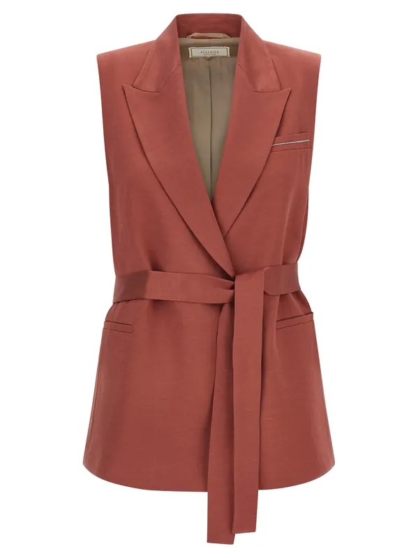 Linen Viscose Vest Gilet Red - Peserico