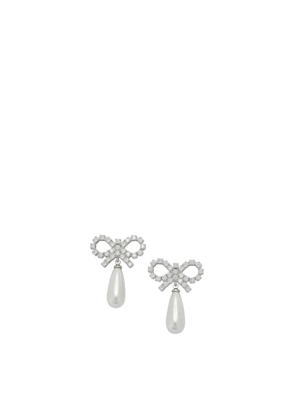 Pearl Earrings With Crystal Bow Jewels White - Self-Portrait