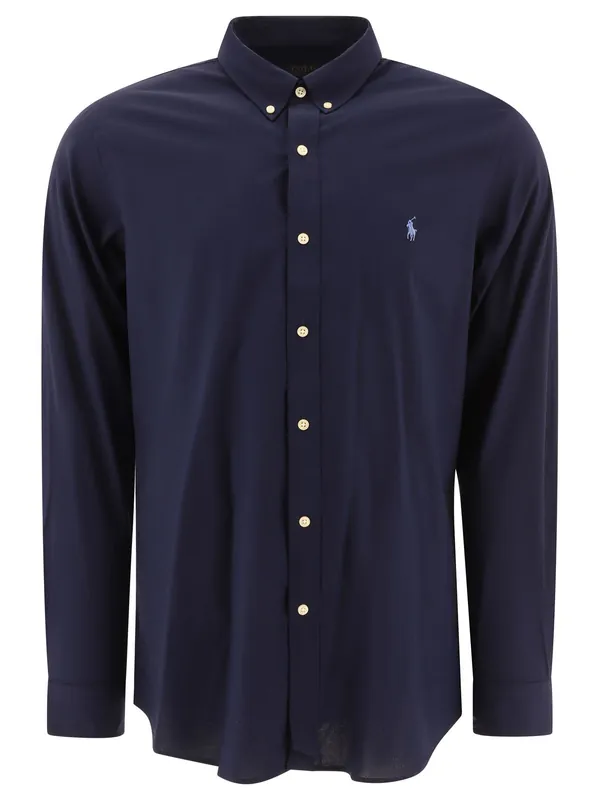 Casual Slim-Fit Stretch Shirt With Logo Shirts Blue
