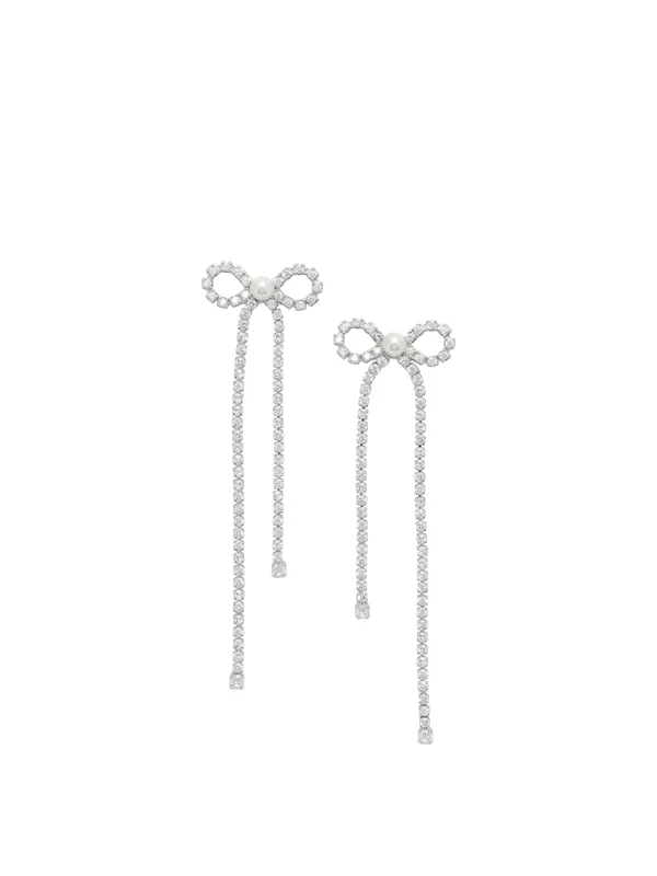 Bow Earrings With Crystals Jewels Silver - Self-Portrait