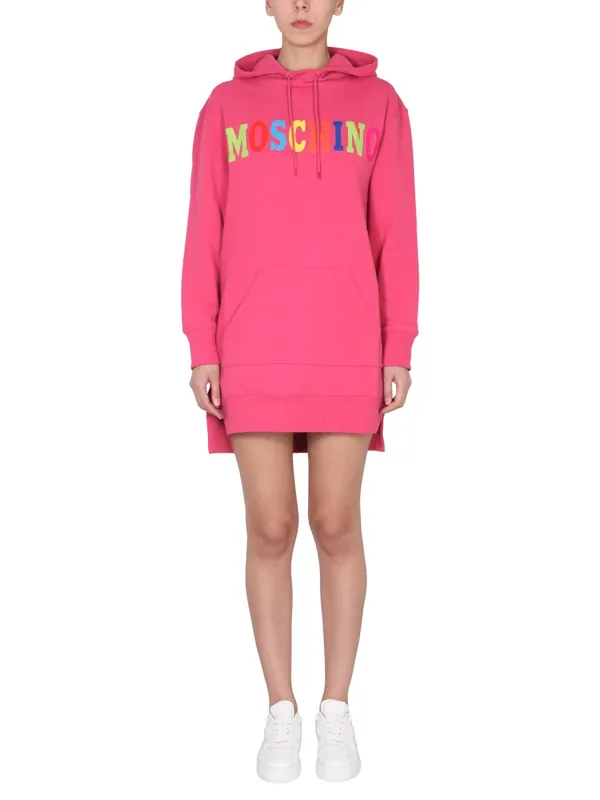 Dress With Multicolor Flocked Logo - Moschino