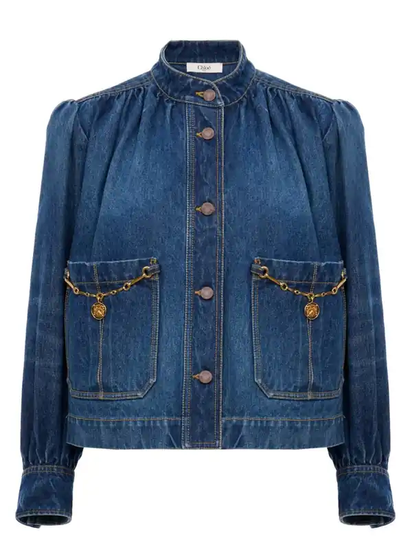 Denim High Neck Gathered Jacket - Chloé
