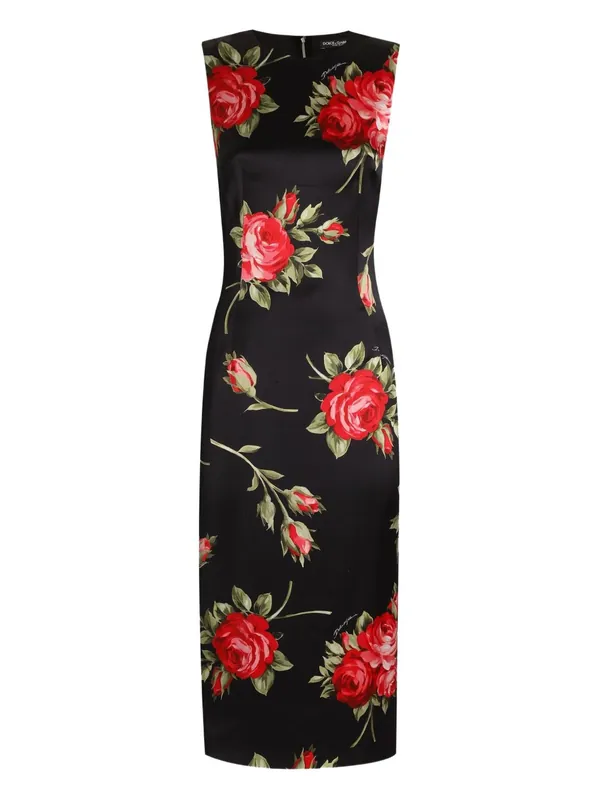 Roses Bouquet Print Midi Dress - Dolce & Gabbana