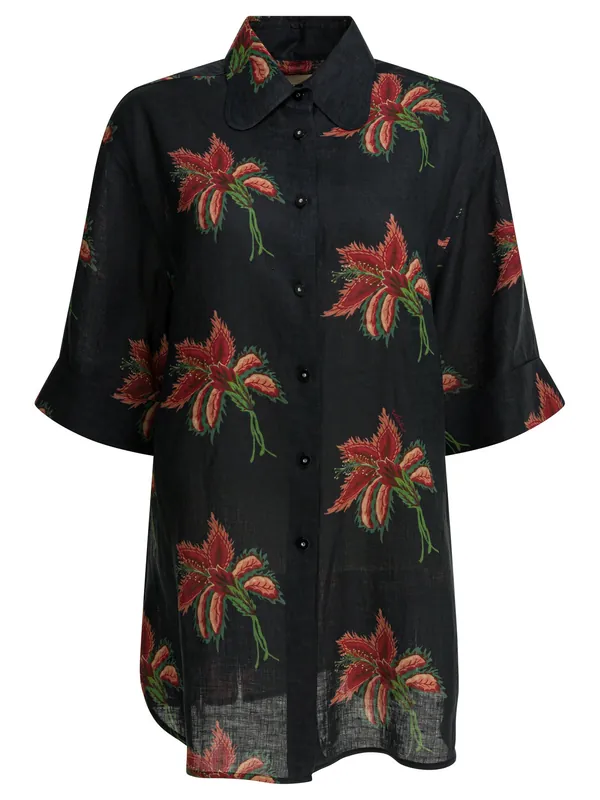 Linen Floral Shirt Shirts Black - Valentino Garavani