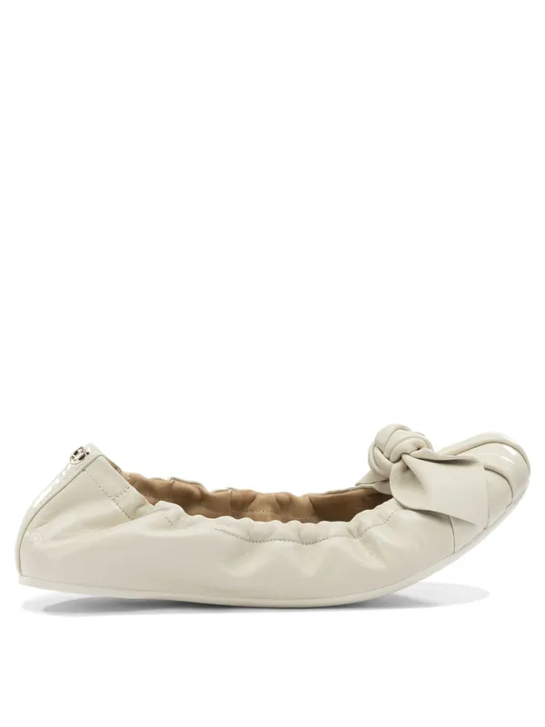 Leather Ballet Flats With Bow Ballerinas White - Ferragamo