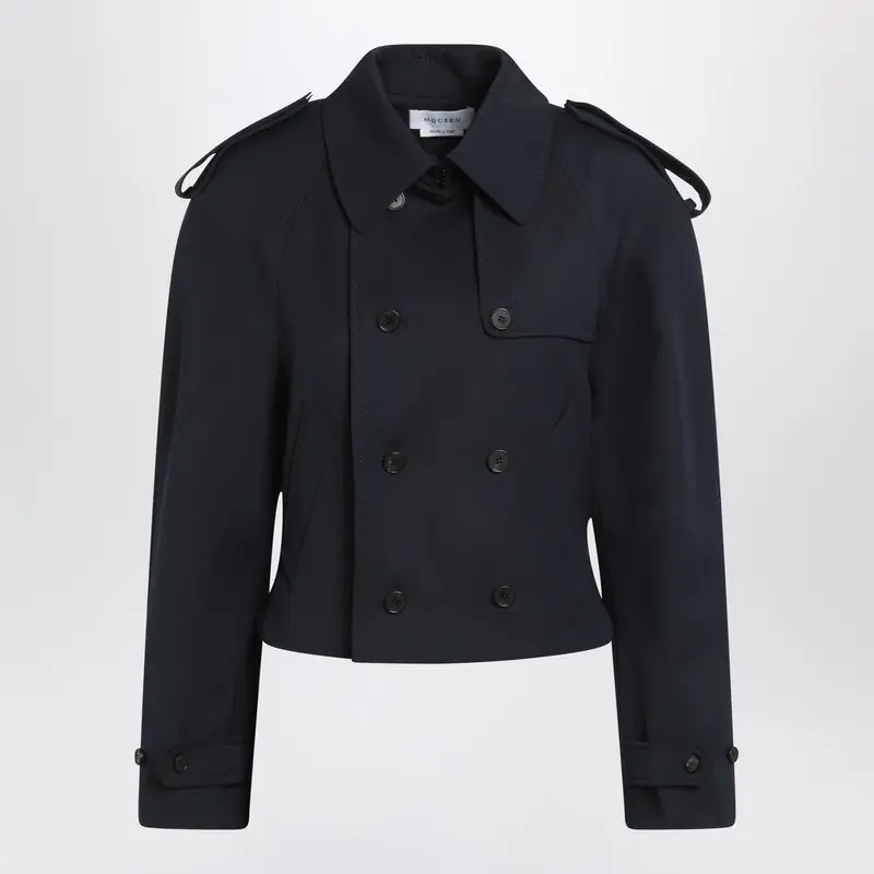 Short Double-Breasted Navy Blue Jacket