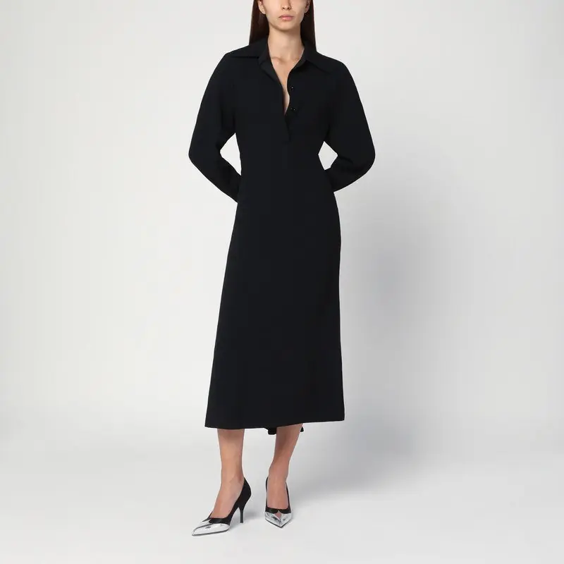 Black Satin Shirt Dress Midi - Victoria Beckham