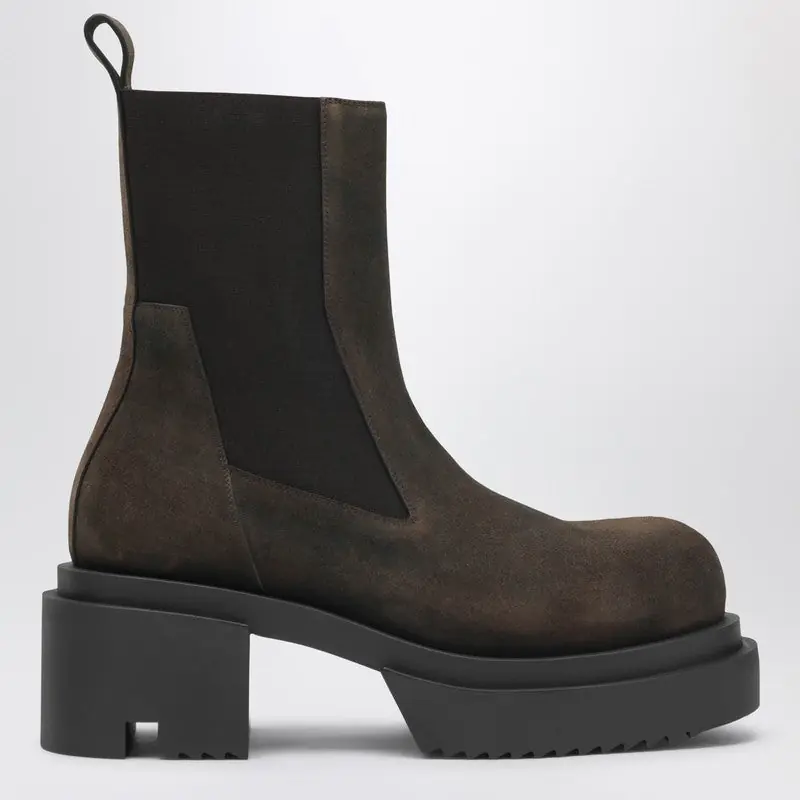 Brown Bogun Beatle Boots In Suede - Rick Owens