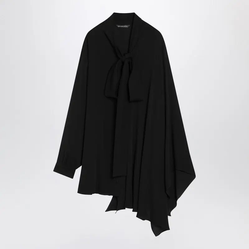 Asymmetric Black Silk Blouse With Scarf - Balenciaga