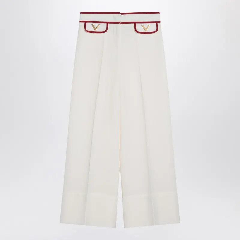 Ivory Trousers With Gold V - Valentino Garavani