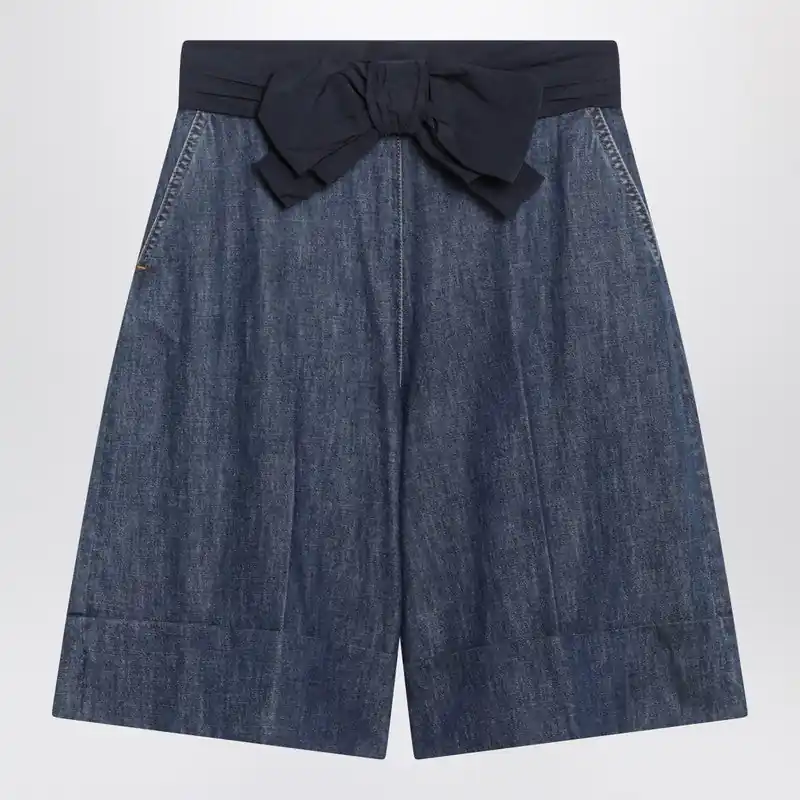 Denim Bermuda Shorts With Oversized Bow - Valentino Garavani