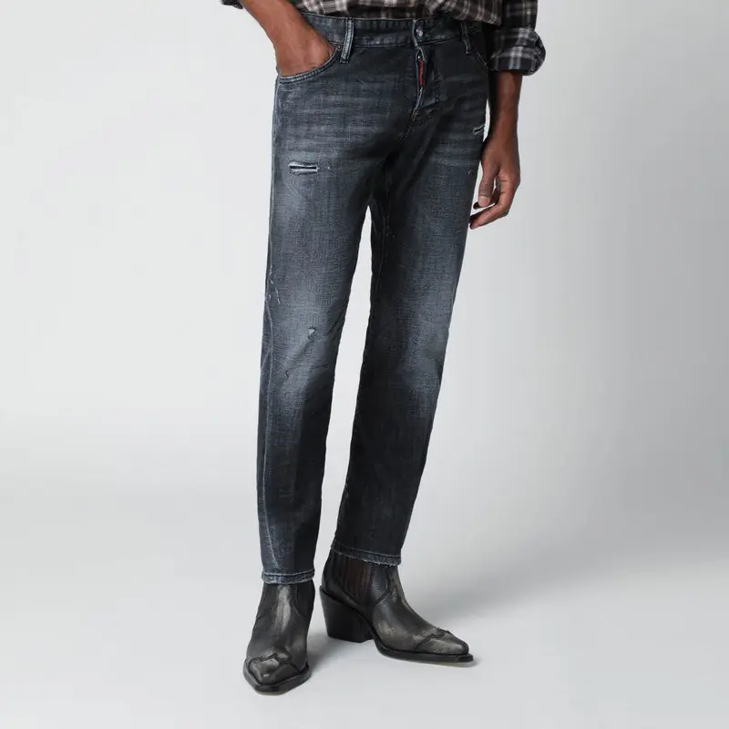 Slim Black Washed Jeans With Distressed Details - Dsquared2