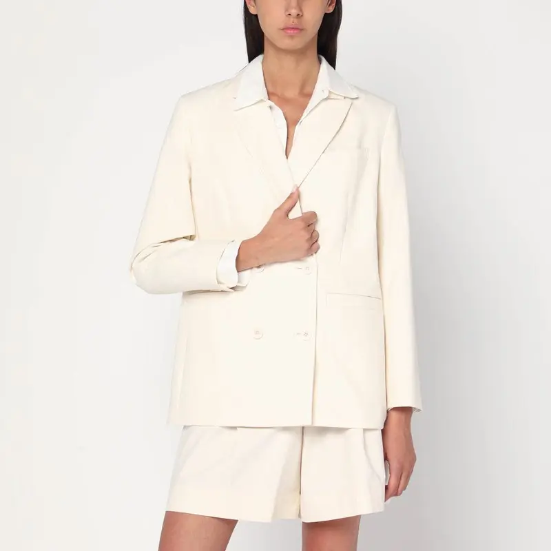 Double-Breasted Jacket In Écru Cotton
