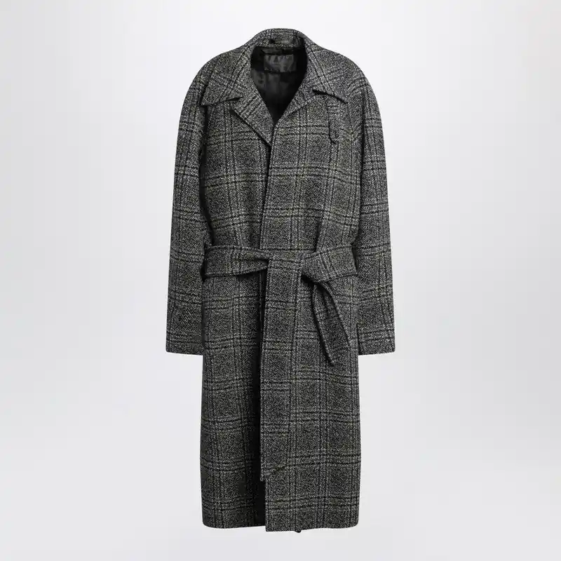 Raglan One Layer Coat In Black/Grey Check - Balenciaga
