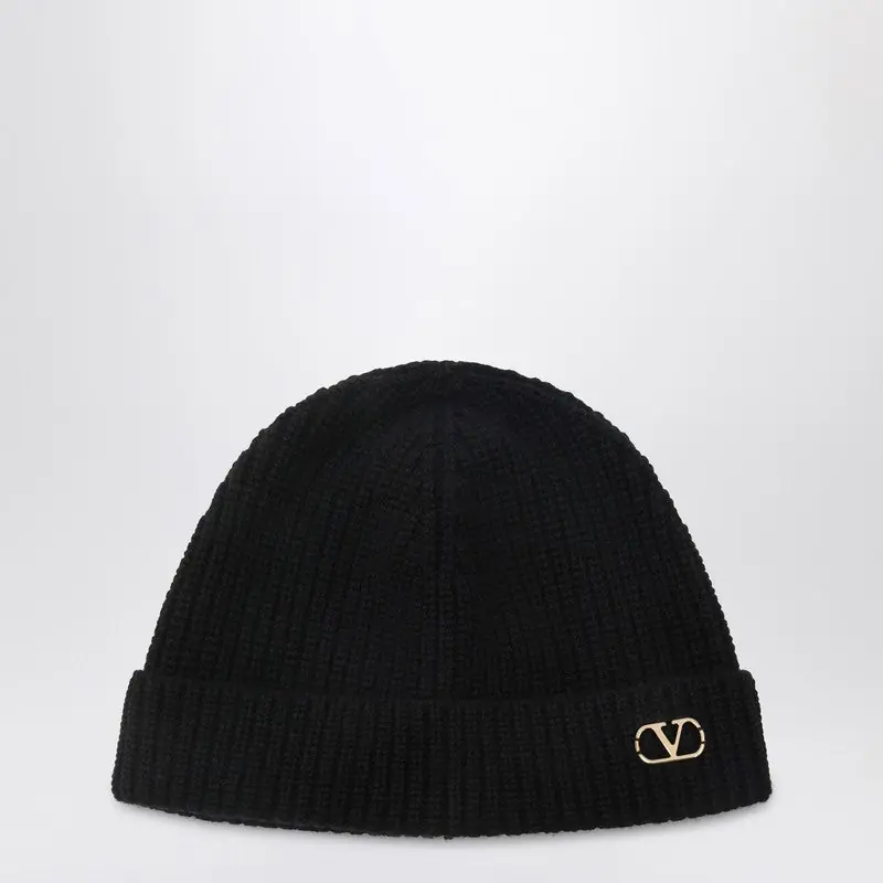 V Logo Signature Beanie Black In Cashmere - Valentino Garavani