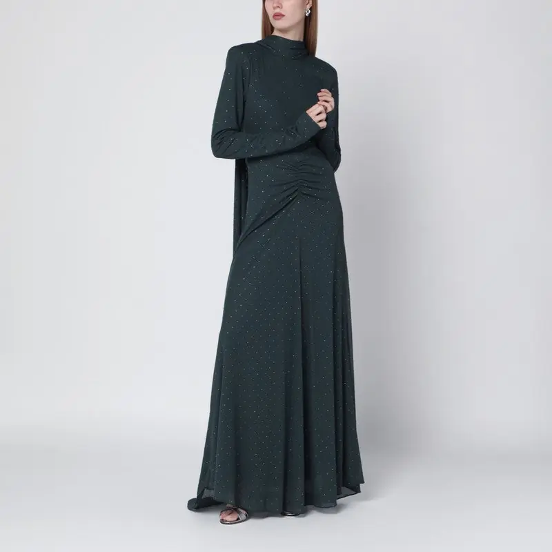 Long Green Dress With Rhinestones - Rotate