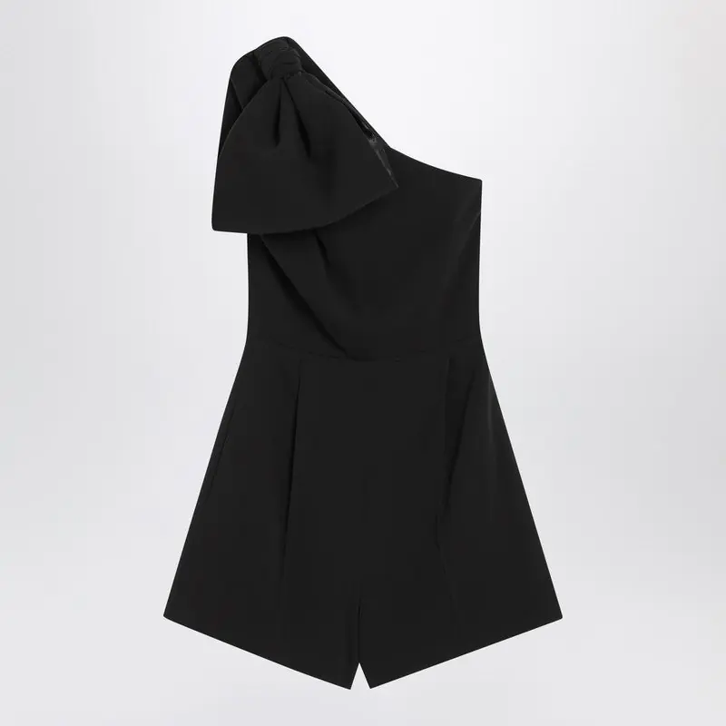 One-Shoulder Short Jumpsuit In Black Cady