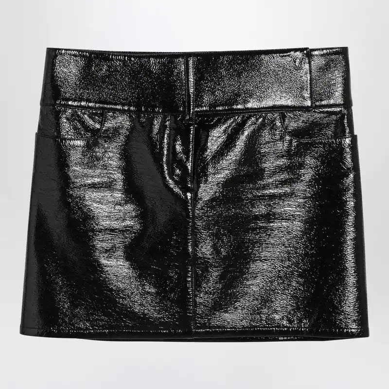 Black Belted Vinyl Mini Skirt - Courrèges