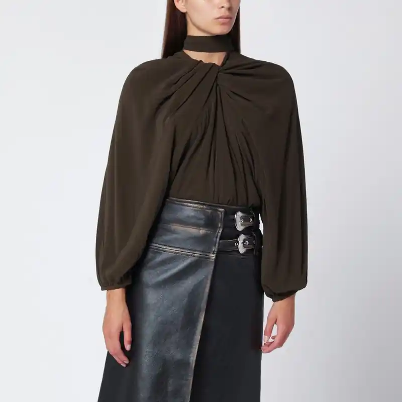 Black Draped Silk Top - Namacheko