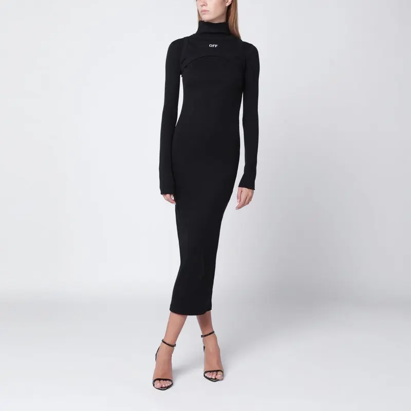 Black Cotton Midi Dress With Logo - Off-White