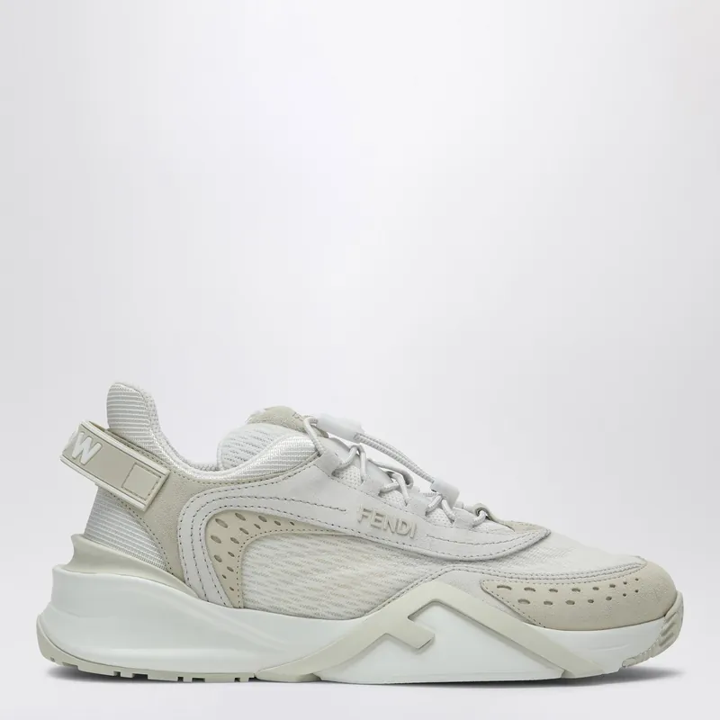 Fendi Flow Sneaker In White Mesh And Suede