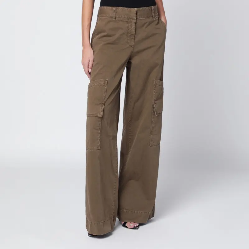 Brown Cotton Cargo Trousers - Off-White
