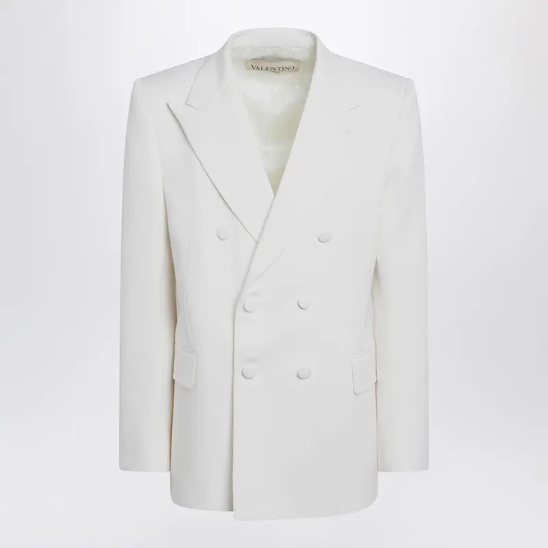 Milk-Colored Double-Breasted Jacket In Wool