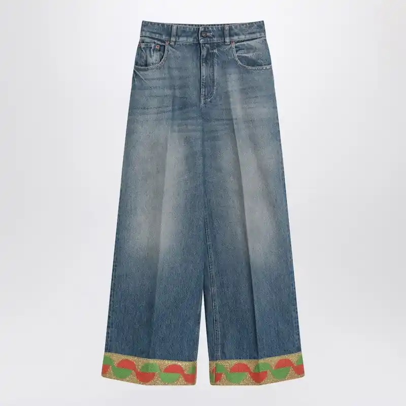 Blue Washed Jeans With Jacquard Bottoms - Valentino Garavani