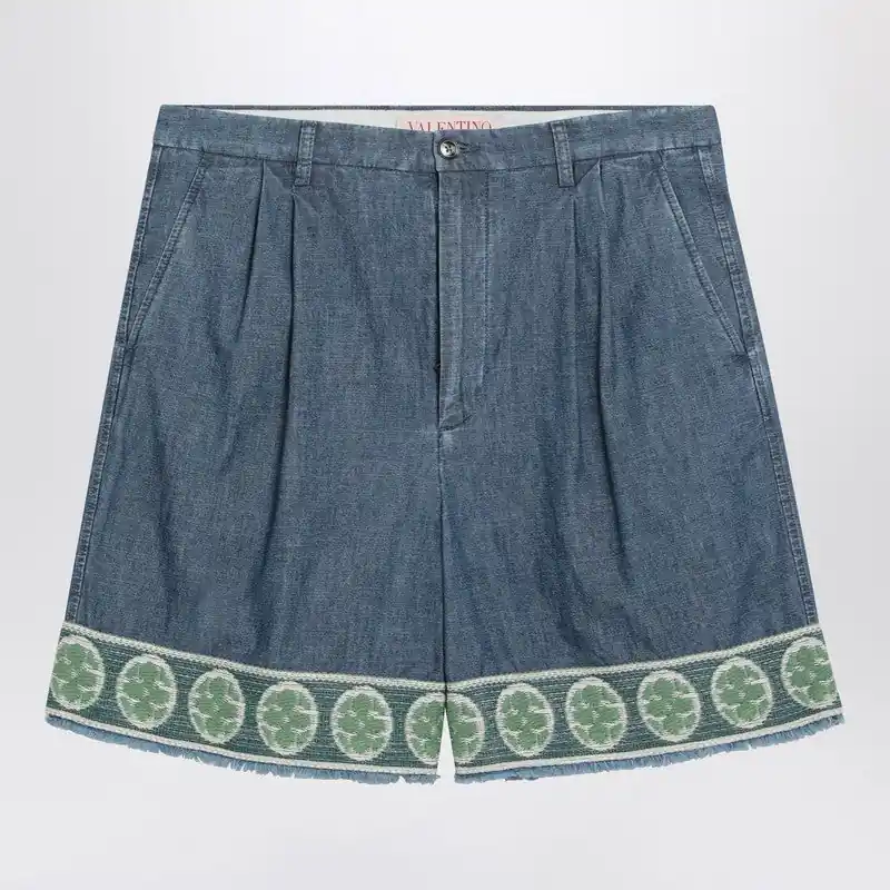 Blue Bermuda Short With Jacquard Bottom - Valentino Garavani