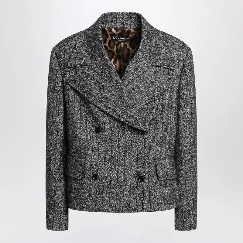 Dark Grey Short Oversized Striped Jacket - Dolce & Gabbana