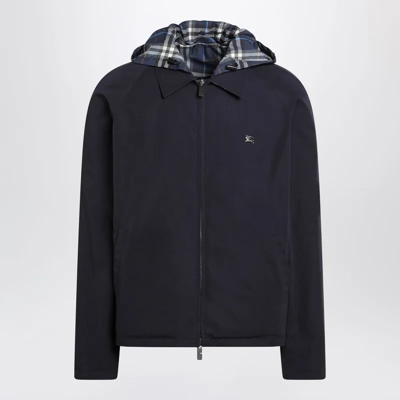Blue Reversible Cotton Jacket With Check Pattern - Burberry