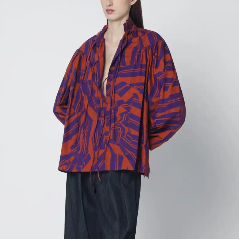 Loose Shirt With Ruffle Details And Crushed Stripe Print - Dries Van Noten