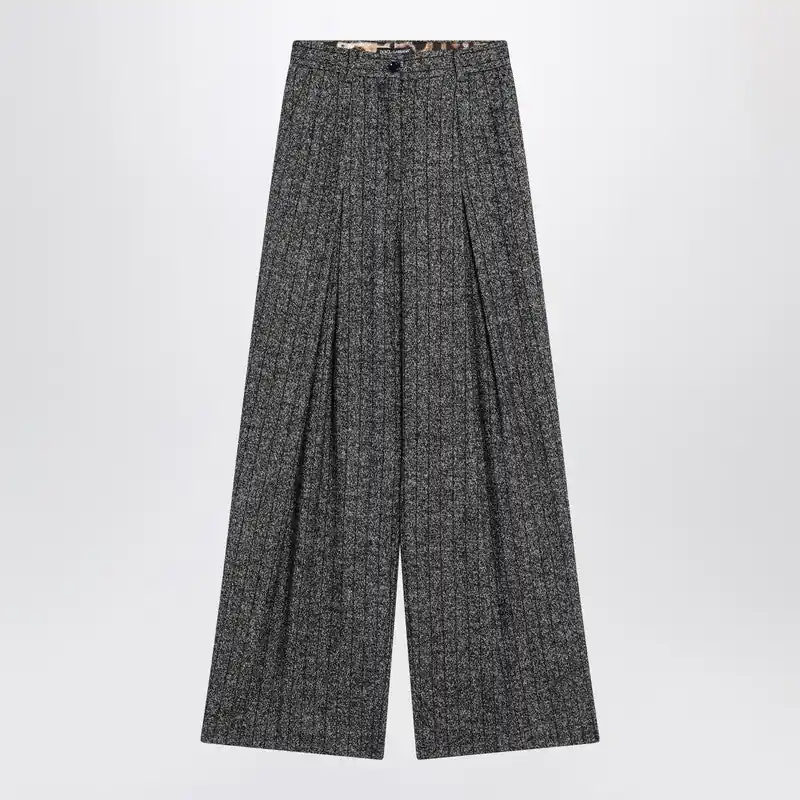 Wide Dark Grey Striped Trousers - Dolce & Gabbana