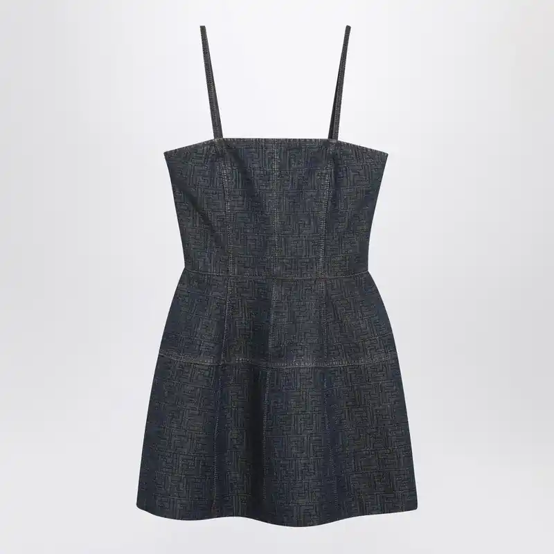 Dark Blue Ff Denim Bustier Dress - Fendi