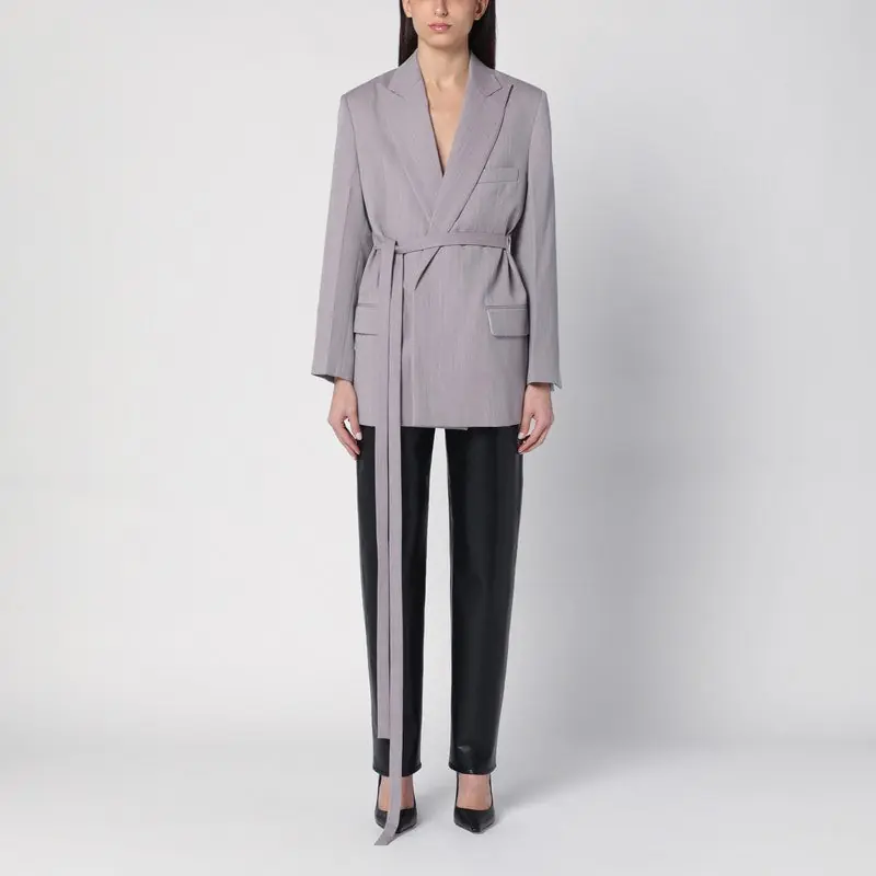 Light Grey Wool Jacket With Belt - Victoria Beckham