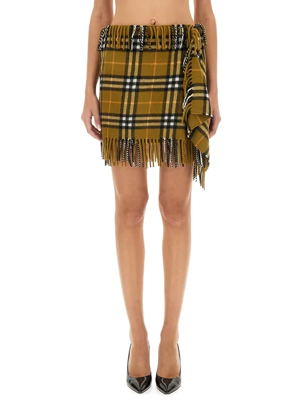 Wool And Cashmere Check Scarf Style Skirt - Burberry