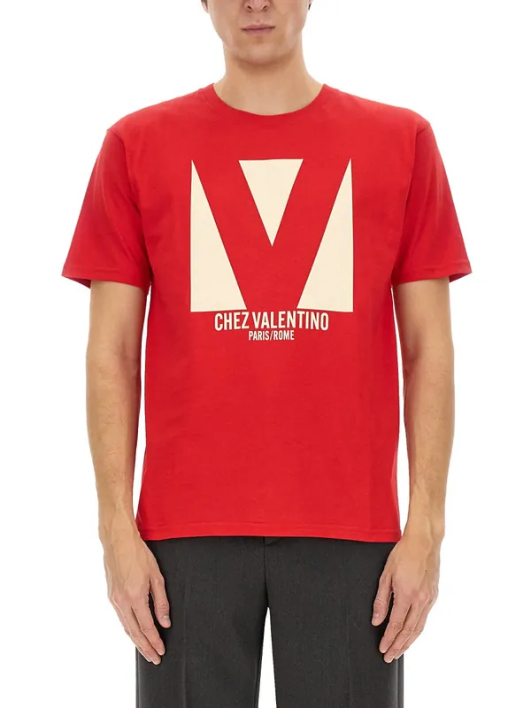 Cotton T-Shirt With "Chez Valentino" Print