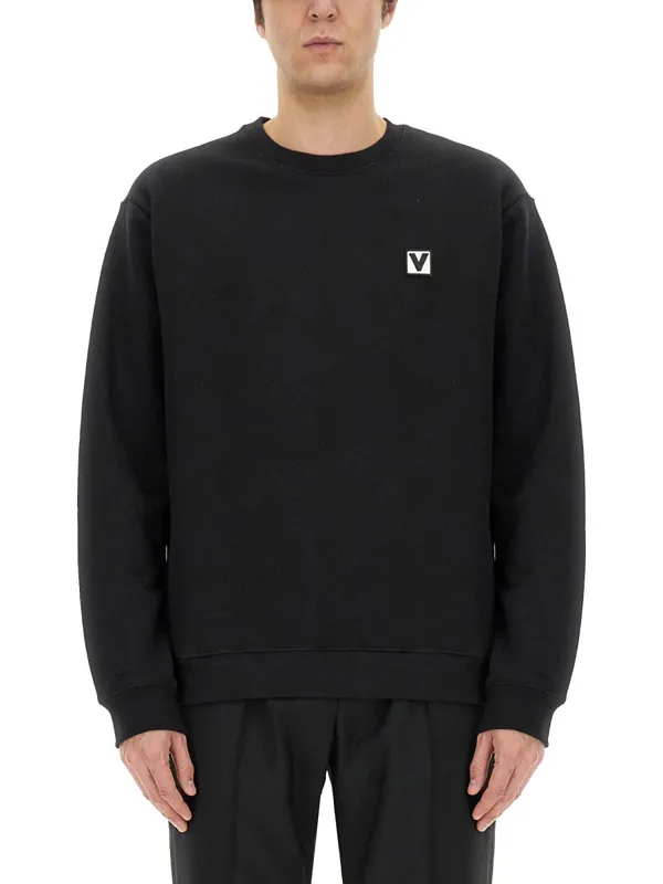Cotton Crewneck Sweatshirt With "Chez Valentino" Patch - Valentino Garavani