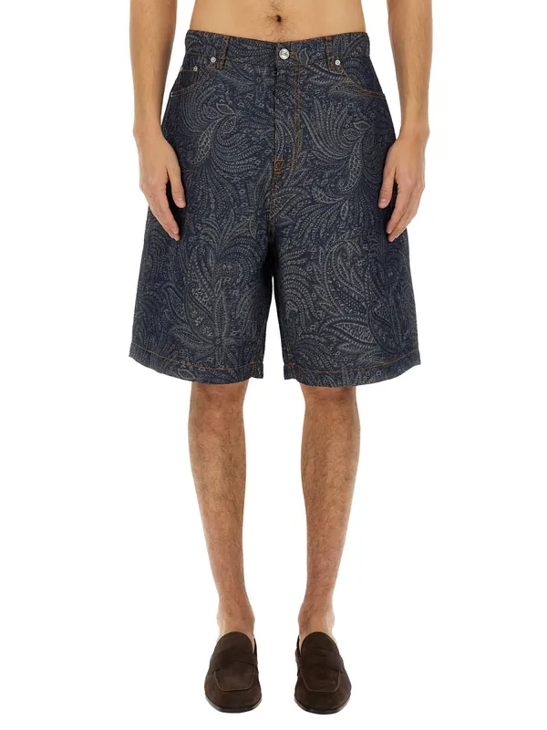 Jacquard Denim Bermuda Shorts - Etro